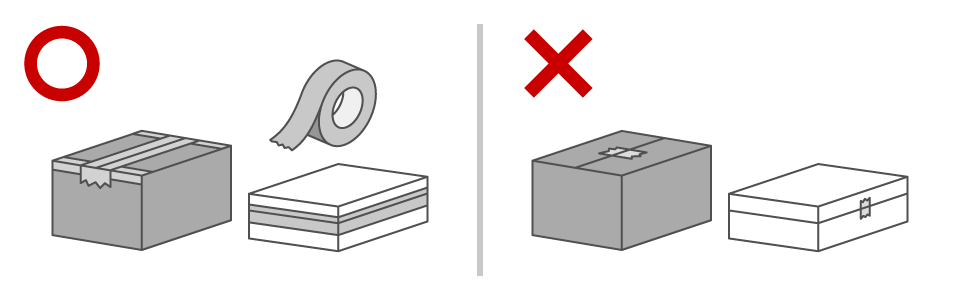 修理品が箱の中で動かないことをご確認のうえ、しっかり封をしてください。